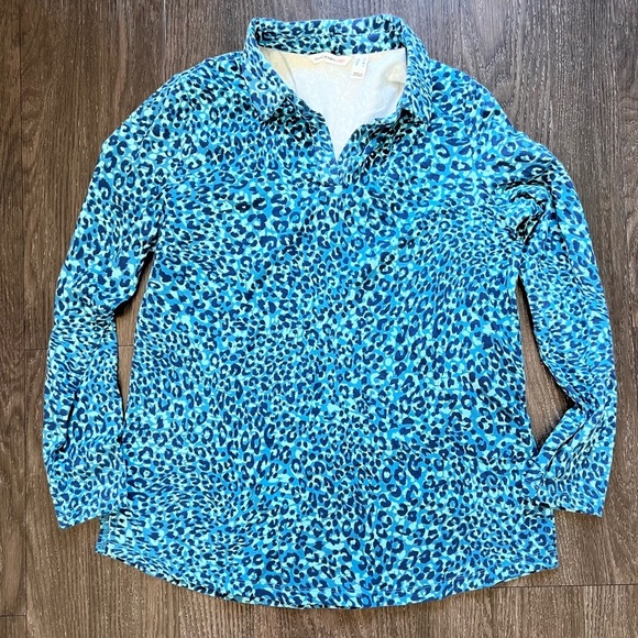 NWOT Isaac Mizrahi Live! Solid & Printed Split-Neck Collared Top in Teal - med​​ - Picture 6 of 6